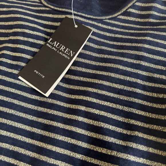 Lauren Ralph Lauren Black Label Navy Metallic Gold Striped Top Size PM/M NWT - Picture 6 of 10
